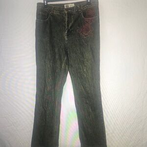 Embroidered Green Jeans
